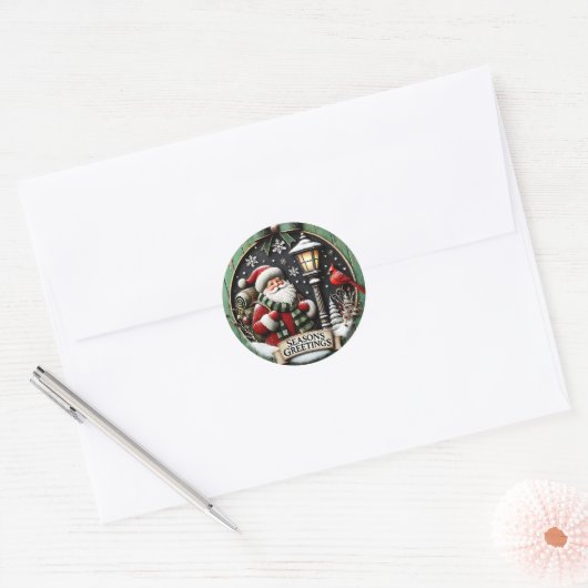 Sticker Rond Vœux mignons de la saison de Noël (Enveloppe)