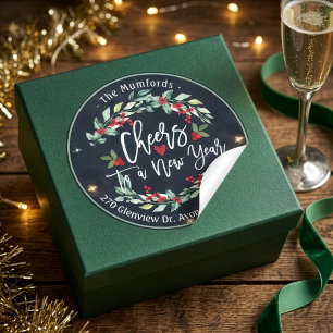 Sticker Rond Vœux pour la nouvelle année Joyeux Noël Adresse fl