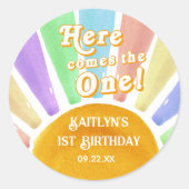 Sticker Rond Voici Celui-Là ! Retro Boho Sun 1er anniversaire (Devant)