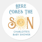 Sticker Rond Voici Le Baby shower Fils (Devant)