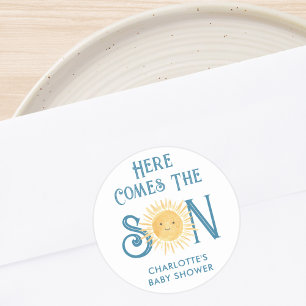 Sticker Rond Voici Le Baby shower Fils