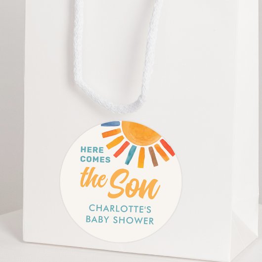 Sticker Rond Voici Le Baby shower Fils