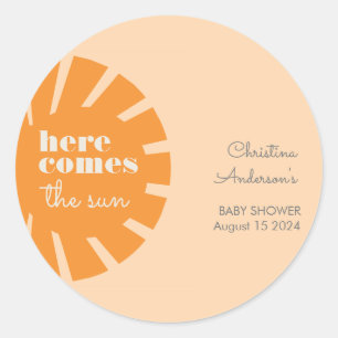 Sticker Rond Voici le Baby shower Sun Retro