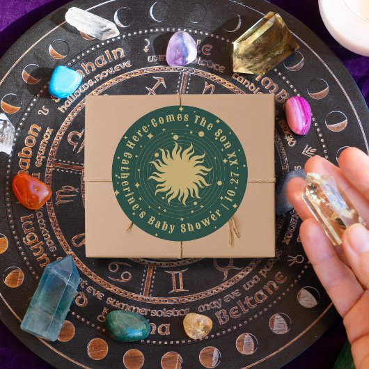 Sticker Rond Voici Le Fils | Baby shower céleste