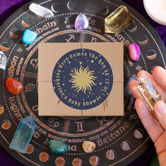 Sticker Rond Voici Le Fils | Baby shower céleste