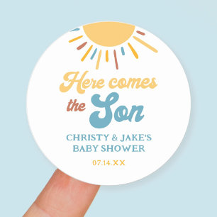 Sticker Rond Voici Le Fils Baby shower Faveurs