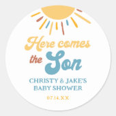 Sticker Rond Voici Le Fils Baby shower Faveurs (Devant)