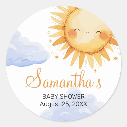 Sticker Rond Voici l'invitation du baby shower Sun (Devant)