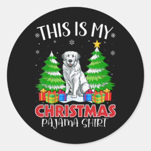 Sticker Rond Voici Mon Pyjama de Noël Chien des Pyrénées Xma