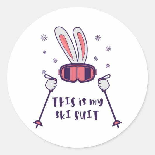 Sticker Rond Voici mon Ski Suit Ski Rabbit avec des bâtons de s (Devant)