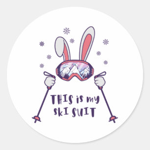 Sticker Rond Voici mon Ski Suit Ski Rabbit avec des bâtons de s
