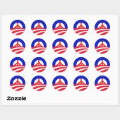 Sticker Rond VOICI Obama avec le signe de la paix rouge (Feuille)