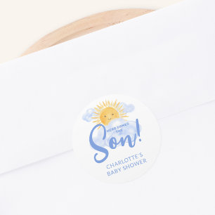 Sticker Rond Voici venir le fils Baby Shower