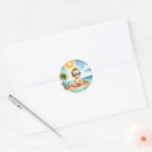 Sticker Rond Voici venir le fils Baby Shower Tropical