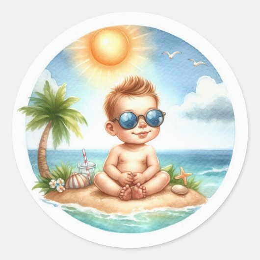 Sticker Rond Voici venir le fils Fête tropicale pour bébé (Devant)