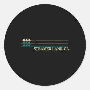 Sticker Rond Voie de Steamer Lane Californie Surf Rétro-Vague