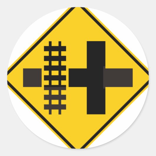 Sticker Rond Voie ferrée Parallèles Main Road à Crossroad Sign (Devant)