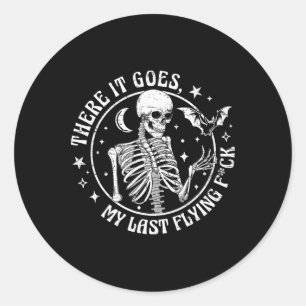 Sticker Rond Voilà Mon Dernier Vol D'Halloween Squelette