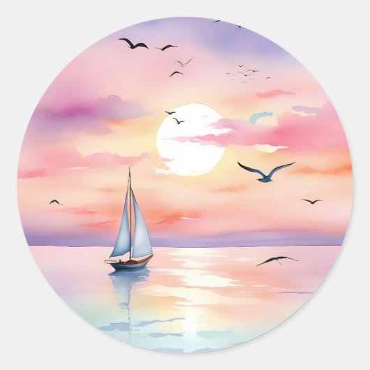 Sticker Rond Voile sur la mer Calme (Devant)