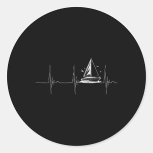 Sticker Rond Voile Voilier Heartbeat Ekg Pulse Bateau Voile