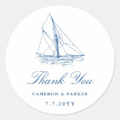 Sticker Rond Voilier Marine Blue Merci Mariage Faveur (Devant)