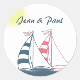 Sticker Rond Voiliers roses et bleus