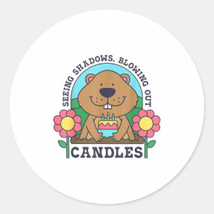 Sticker Rond Voir des ombres soufflant des bougies Groundhog Bi