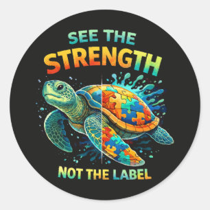 Sticker Rond Voir la Force Tortue Acceptation de l'autisme