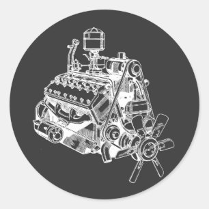 Sticker Rond voiture automobile v 12 moteur illustration art