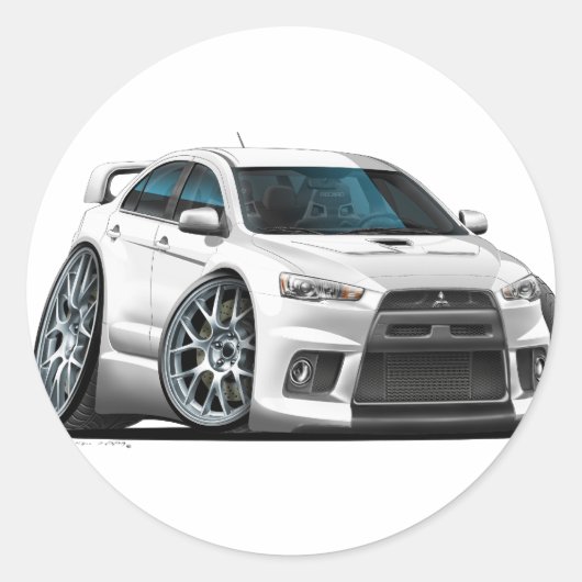 Sticker Rond Voiture blanche Mitsubishi Evo (Devant)