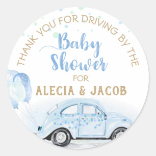 Sticker Rond Voiture Boy Baby shower Merci Blue Gold