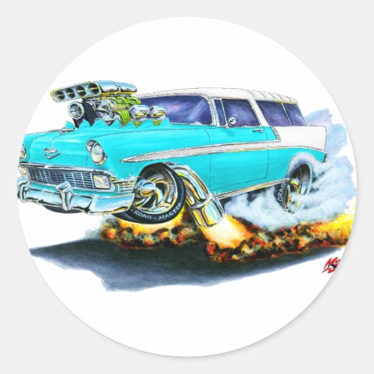 Sticker Rond Voiture Chevy Nomad Turquoise 1956 (Devant)