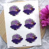 Sticker Rond Voiture Classique Convertible Violet, Drapeaux À d