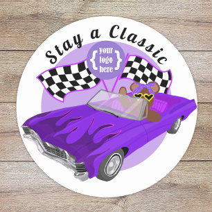 Sticker Rond Voiture Classique Convertible Violet, Drapeaux À d
