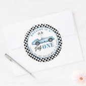Sticker Rond Voiture de course Fast One Blue Boy Merci d'annive (Enveloppe)
