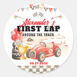 Sticker Rond Voiture de course rétro premier tour autour de la