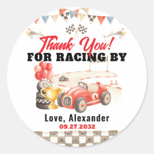 Sticker Rond Voiture de course rétro vintage Merci Anniversaire
