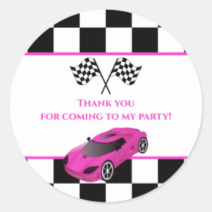 Sticker Rond Voiture de course rose   Parti Anniversaire de enf