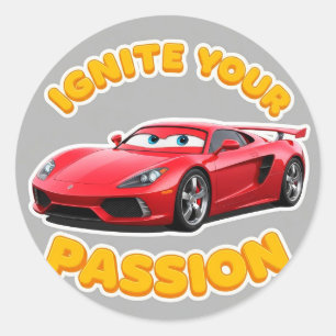 Sticker Rond Voiture de dessin animé rouge