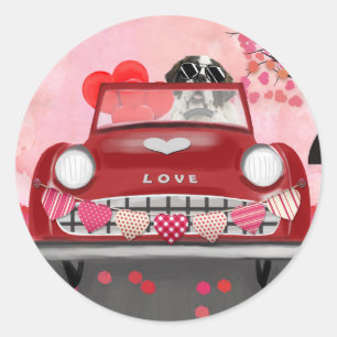 Sticker Rond Voiture de Saint Bernard avec coeurs pour la Saint
