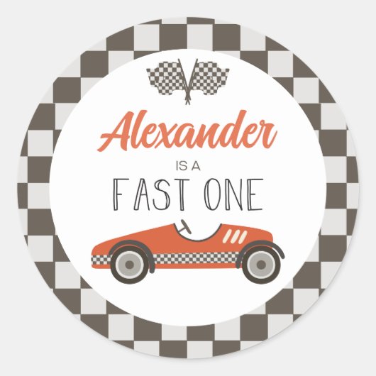 Sticker Rond Voiture Fast One rouge course Anniversaire (Devant)