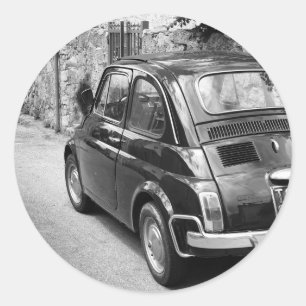 Sticker Rond Voiture FIAT 500 en noir et blanc