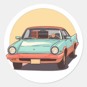 Sticker Rond Voiture Nostalgale avec radio Vintage