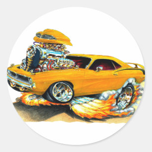 Sticker Rond Voiture Plymouth Cuda Orange 1970