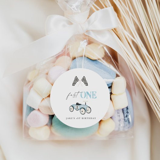 Sticker Rond Voiture rétro à thème de course rapide Anniversair