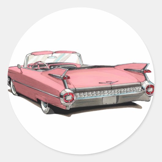 Sticker Rond Voiture rose Cadillac 1959 (Devant)