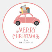 Sticker Rond Voiture rose moderne avec famille cadeau de Noël (Devant)