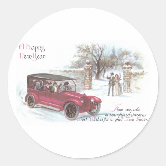 Sticker Rond Voiture vintage pour le Nouvel An (Devant)