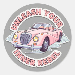 Sticker Rond Voiture Vintage Rose