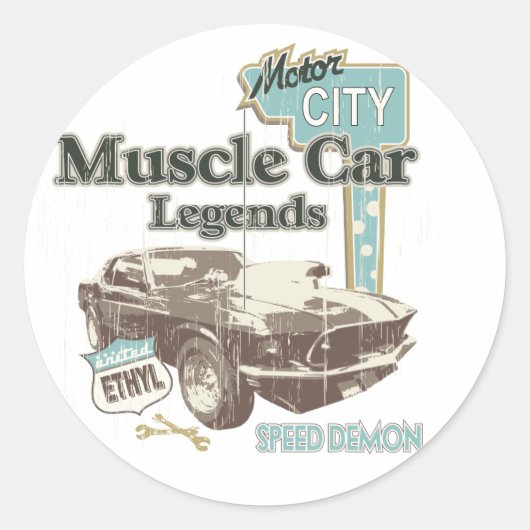 Sticker Rond Voitures classiques ~ Muscle Car Legend (Devant)